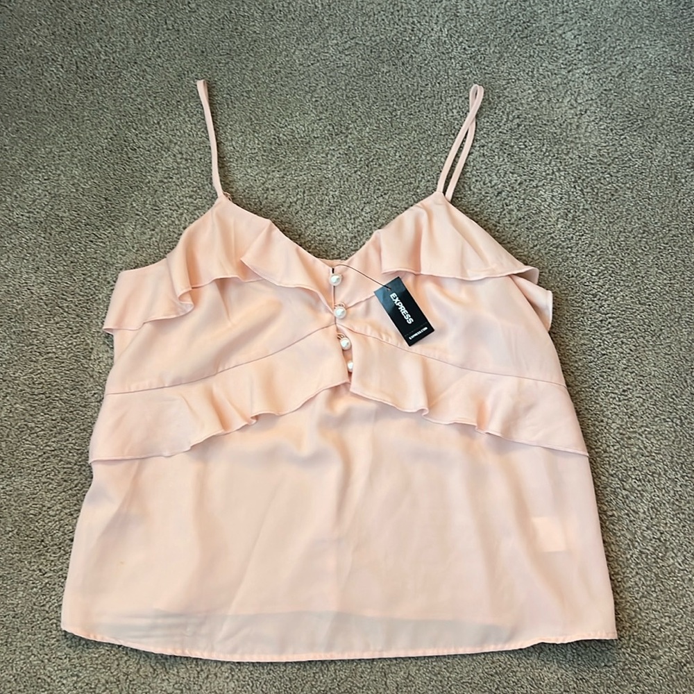 Express Light Pink Ruffle Pearl Button Cami